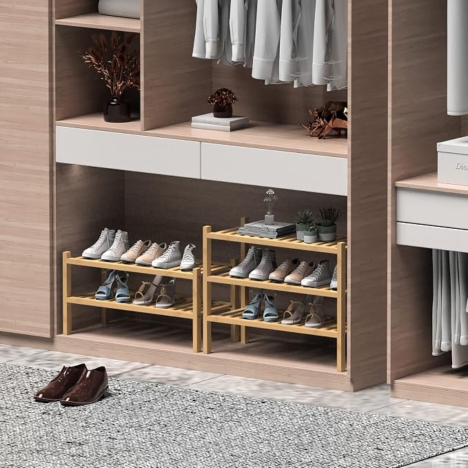 ROMGUAR CRAFT (Thick Bamboo Shoe Rack for Entryway, 3-Tier Free Standing Shoe Racks Stackable Shoe Rack Organizer for Hallway Closet Living Room 27 x12 x21 Inches - Image 4