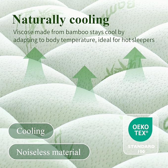 Twin XL Mattress Topper, Viscose Derived from Bamboo Thick Pillow Top Mattress Pad with Deep Pocket, Naturally Cooling for Hot Sleepers, Soft for Back Pain Relief, Premium Green