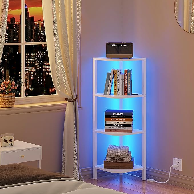 TUTOTAK Corner Shelf, 4-Tier Corner Bookshelf for Small Space, Narrow Display Corner Shelf Stand with Storage Rack, for Living Room, Bedroom, White BS08BW004L by ChoosetutotakFurnitureBuildYourCozyHome