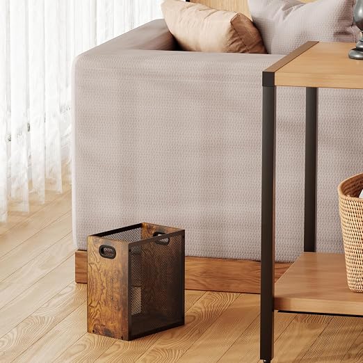 Small Trash Can, Retro Garbage Can With Handle, Iron and Wood Combination Office Trash Can, Industrial Style Design Wastebasket Bin for Bathroom, Laundry Room, Kitchen, Office, Dorm(2.2 Gallon) - Image 2