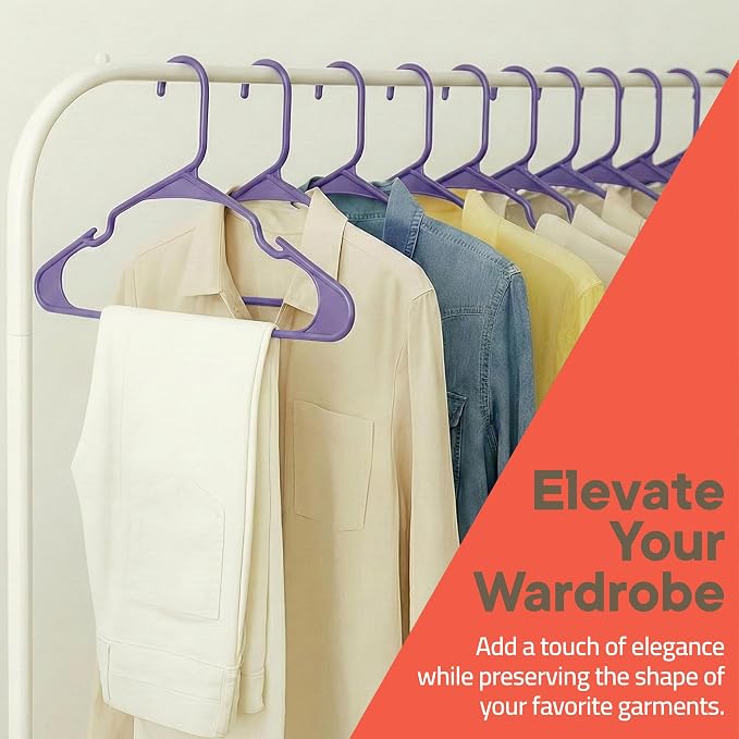 Purple Plastic Hangers 10 Pack– Heavy-Duty Plastic Hangers Slim and Space-Saving, Durable and Lightweight with Non-Slip Shoulder Notches for Slip Dresses, Suits, Jackets & Camisoles - Image 9