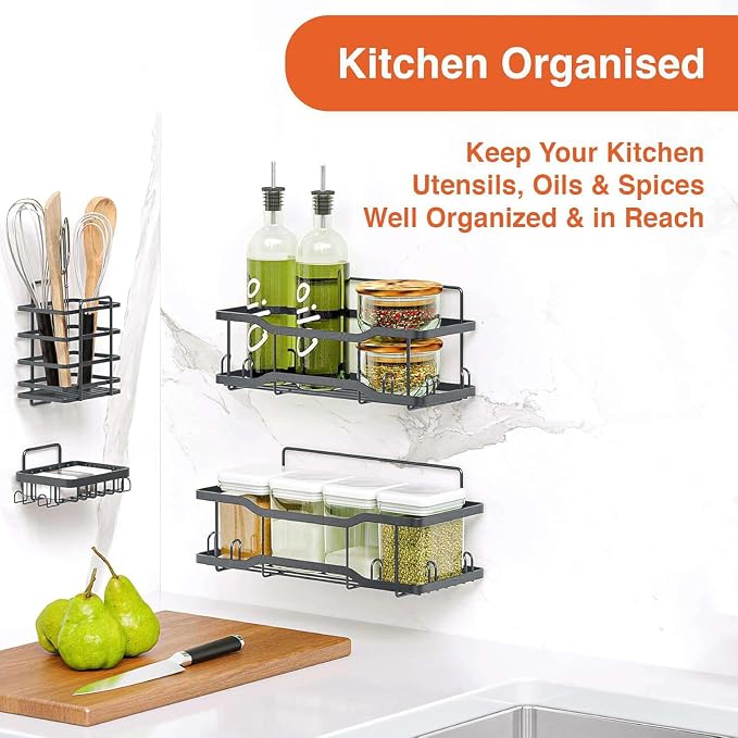 Shower Caddy Bathroom Shelves, The Athena Silken 4 Set, 40LB Capacity, Adhesive Tape - No Drill - Rustproof -Gorgeous Powder Coated 304 Stainless Steel Shower Organizer for kitchen & Home Decor - Grey - Image 6