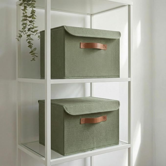 ZICOTO Decorative Linen Storage Boxes with Lids - Large Set of 2 Organizer Bins for Your Home Decor - The Perfect Container to Safely Store Photos, Documents and Memory Box Keepsakes in Style by ZICOTO