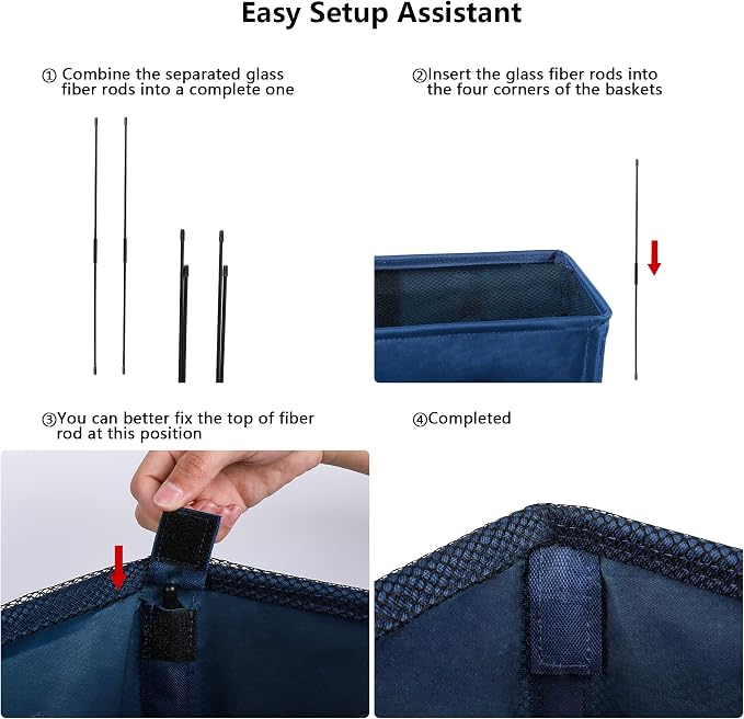 Odonata Slim Laundry Hamper Handles Collapsible Laundry Basket Thin Dirty Clothes Basket Narrow Laundry Bag Foldable Dirty Hamper 45L (Navy blue) - Image 3