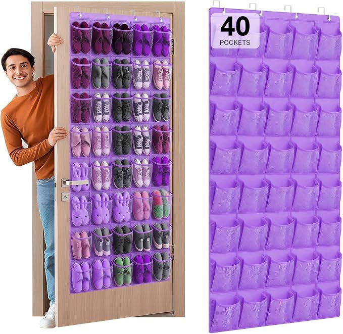 40-Pocket Over the Door Shoe Organizer - Large Mesh Pocket Hanging Shoe Organizer,Behind the Door Shoes Storage Holder Hanger by Unknown