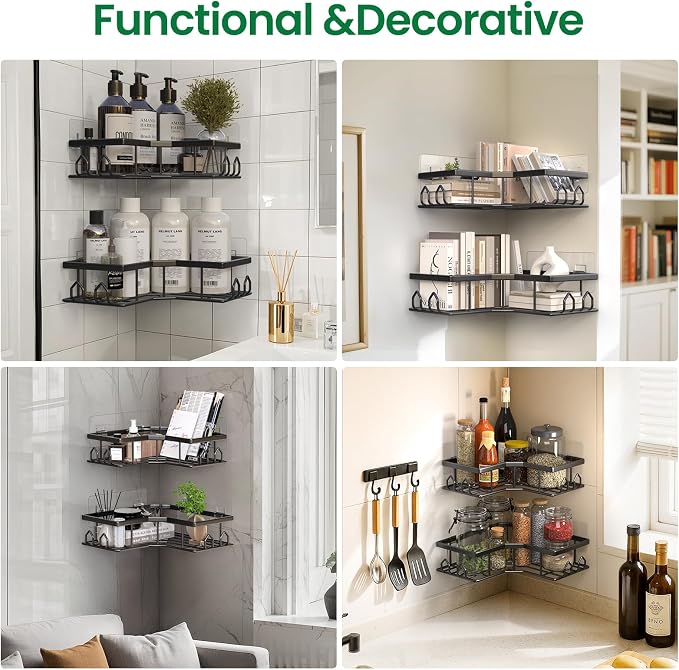 Adhesive Shower Caddy, 6 Pack Corner Bath Organizer, Rustproof Stainless Steel Shower Shelves with Large Capacity, No Drilling Shelves for Bathroom Storage, Home, Kitchen Decor - Image 5