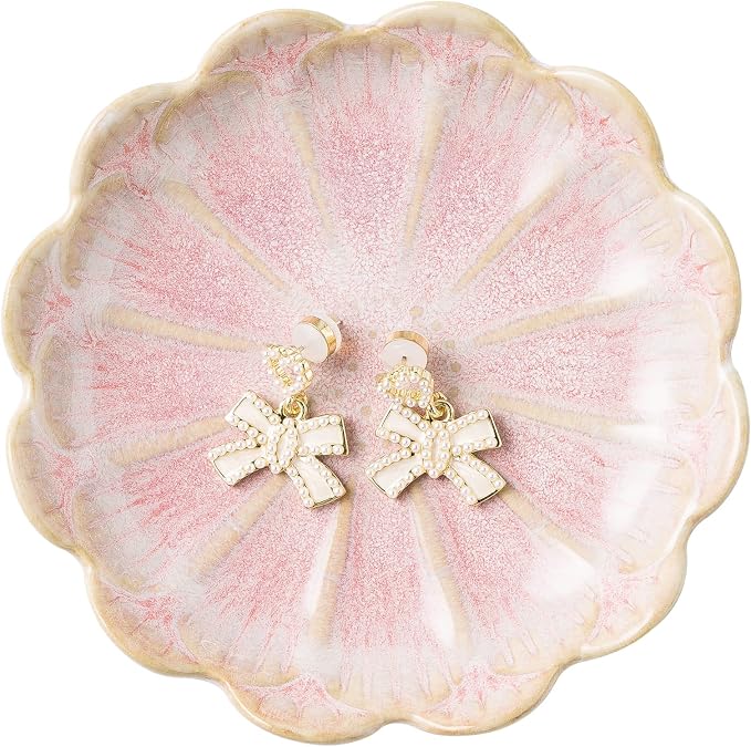 BEUNAIZER Jewelry Dish Tray, Ring Dish, Ceramic Trinket Tray, Key Bowl, Decorative Plate, for Friends Sisters Daughter Mother (pink) by BEUNAIZER