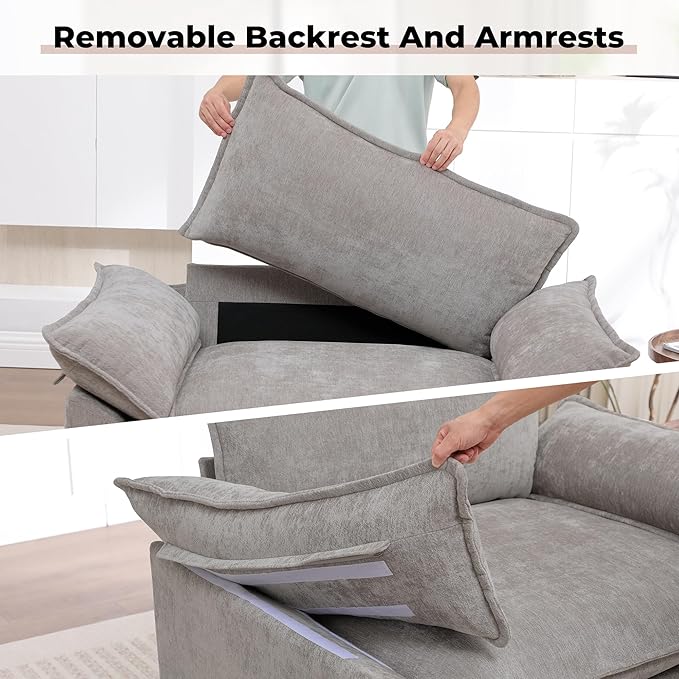 Modern Oversized Accent Chairs Set of 2,Chenille Cloud Sofa Chair with Deep Seat,Upholstered Armchair with Extra Thick,Comfy accent chairs Reading Chairs for Living Room Bedroom Apartment LIGHTGREY