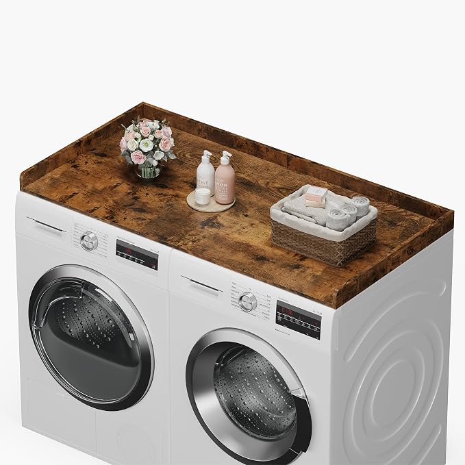 efluky Washer Dryer Countertop, Wood Countertop with Edge Rails for Laundry Room Organization and Storage, Washer Dryer Topper for Laundry Room, 27.5" x 54" Rustic Brown by efluky