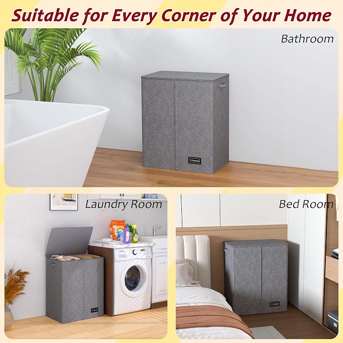 150L Laundry Hamper 2 Section, Large Laundry Hamper with Lid, Dirty Clothes Hamper with 2 Removable Inner Bags, Collapsible Laundry Basket Organizer for for Clothes Toys Towels, Hamper 2 Compartment - Image 7