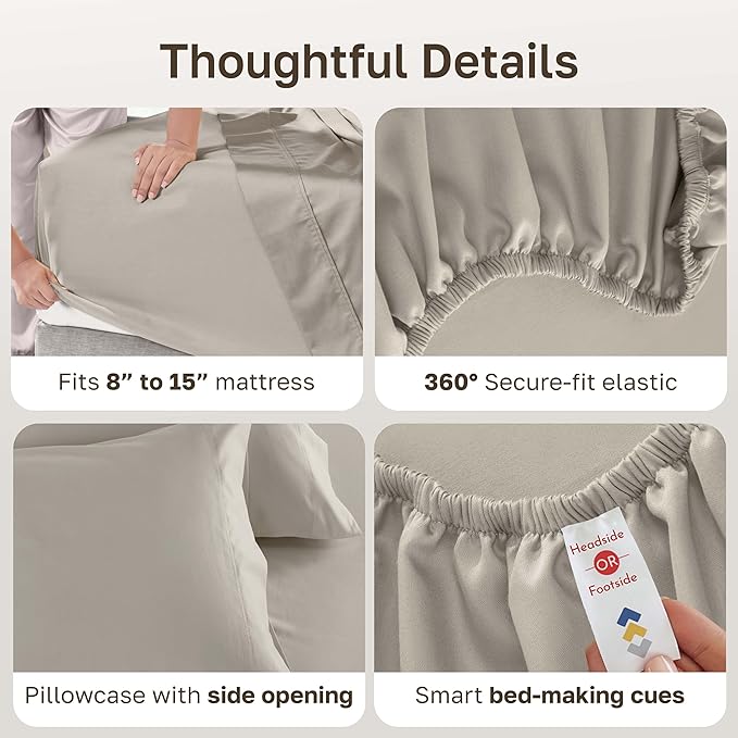 California Design Den Twin XL Sheets Set - Luxury 600 Thread Count Sateen, Natural 100% Cotton Bed Sheets Twin XL, Fully Elasticized Deep Pockets, Cool and Durable Bedding for Dorm Room - Soft Linen