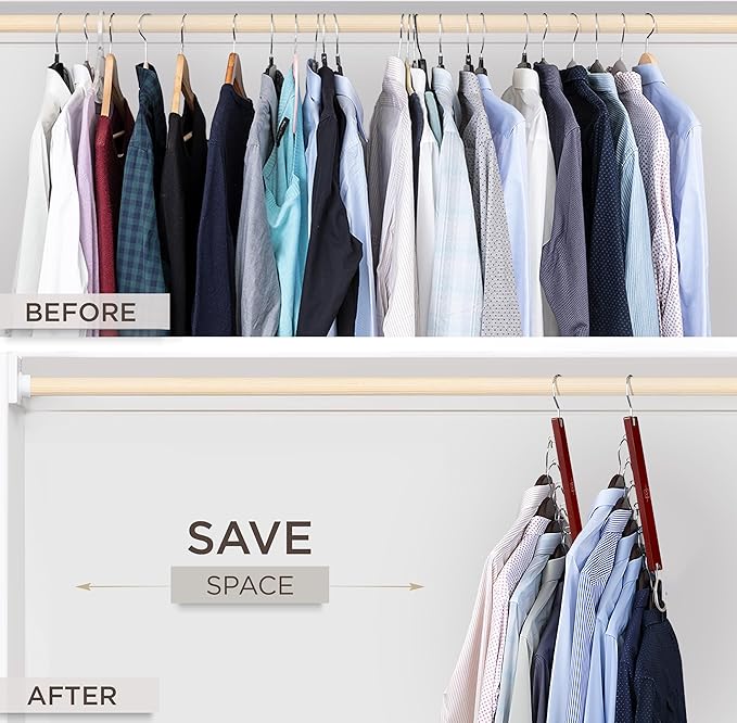 MORALVE Space Saving Hangers for Closet – 4 Pack European Beechwood 6-Tier Shirt Organizer with 360° Swivel Hook – Collapsible Clothes Hanger for Closet Organization (Hangers Not Included) - Image 3