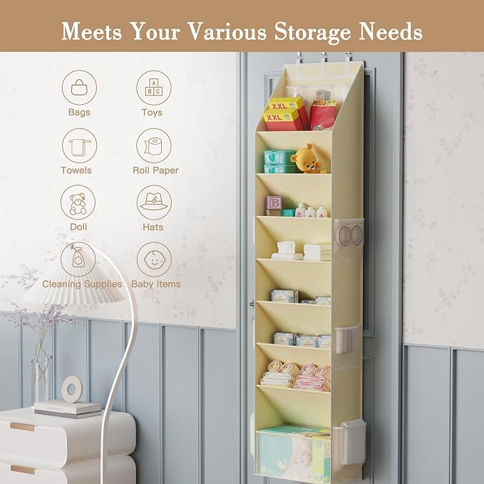 Criusia Shoe Storage, Over the Door Shoe Organizer, Hanging Closet Shoe Storage with Large Deep Pockets, Fits 16–24 Pairs of Sneakers, Sandals, Boots, Beige - Image 7