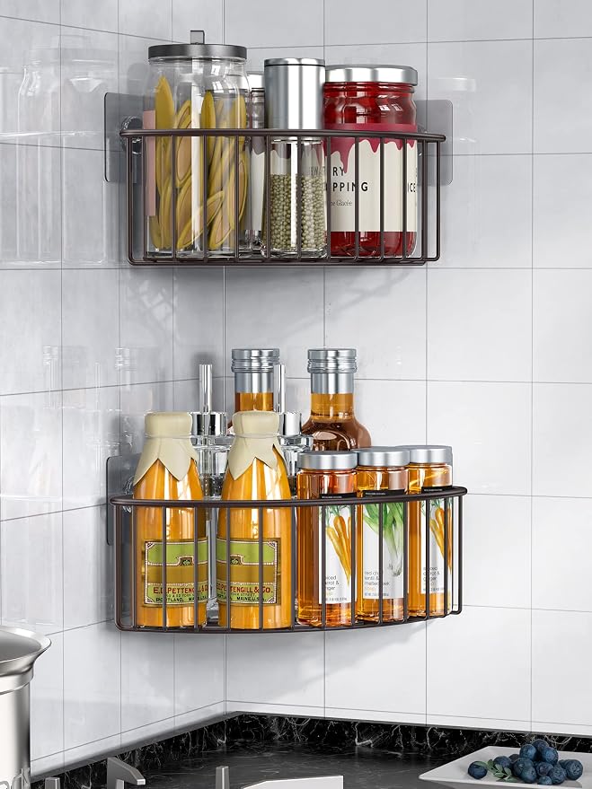 SMARTAKE 2-Pack Corner Shower Caddy Deep Basket Design, SUS304 Stainless Steel, Wall Mounted Bathroom Shelf with Adhesive, Storage Organizer for Toilet, Dorm and Kitchen (Bronze) - Image 6