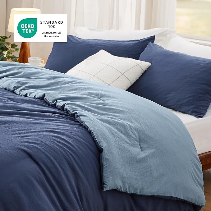 Bedsure Queen Comforter Set, Navy Blue Soft Prewashed Bedding for All Seasons, 3 Pieces GentleSoft™ Bed Set, 1 Lightweight Comforter (90"x90") and 2 Pillowcases (20"x26")