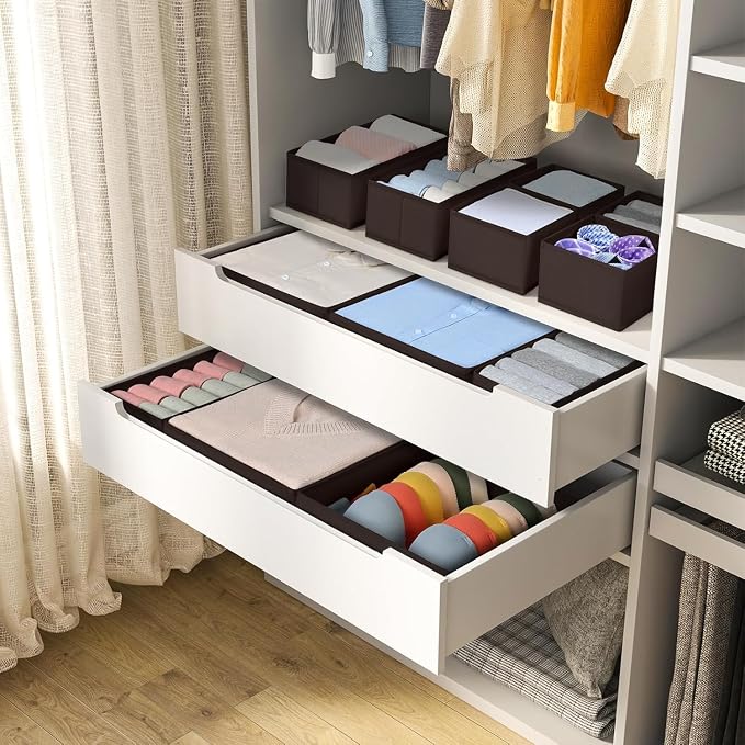 DIMJ Drawer Organizer 15 Pack - Foldable Baby Organizers and Storage & Dresser Organizer for Nursery, Bedroom, Closet - Nursery Organization Dresser Dividers for underwear, Sock, Bra, Belt, Tie, Brown - Image 4