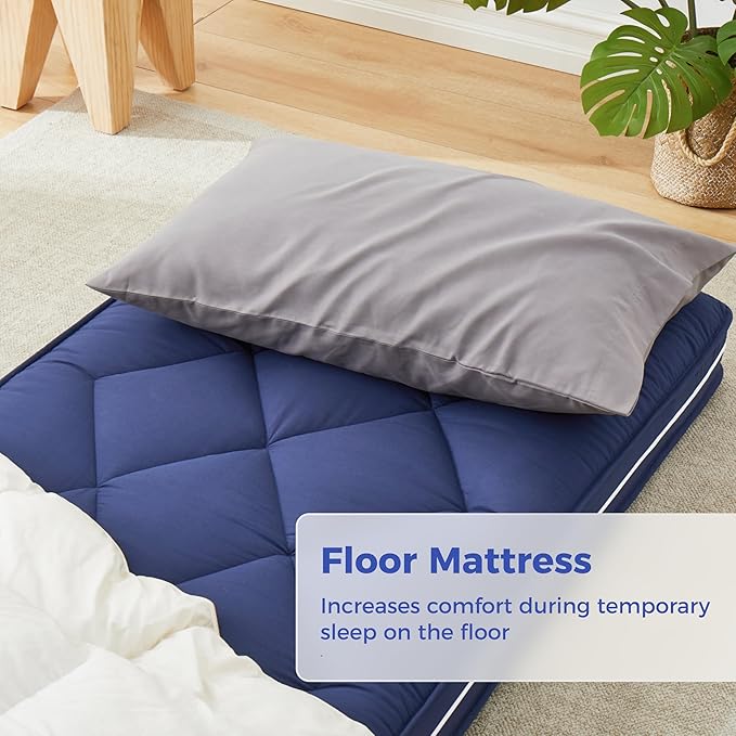 4Inch Floor Mattress,3 Layer Structure Cot Mattress Topper,Gel Memory Foam Futon Mattress,Removable Thickened Cover,Portable Roll Up Sleep Pad (Blue, 75X30)