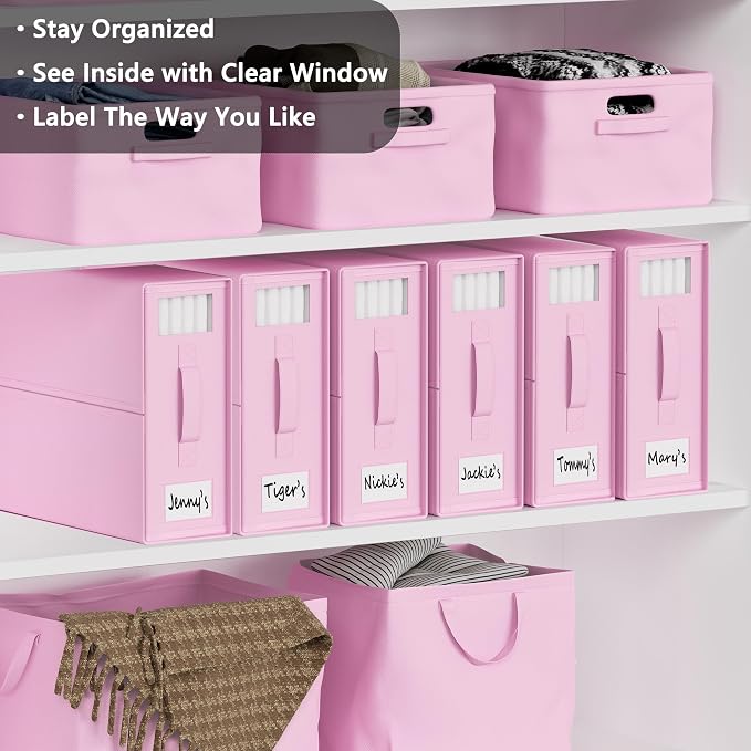 SheetCube Bed Sheet Organizers and Storage 6 Pack, Foldable Linen Closet Organizer with Window and Label, Bedding Folder Storage Box Container for Blanket, Duvet Cover Set, Bed Sheet Set - Pink - Image 2