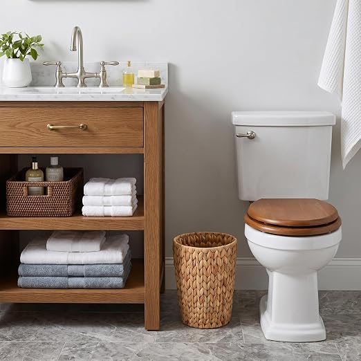 Coeusy Wicker Trash Can,Small Bathroom Trash Can,Water Hyacinth Wicker Waste Basket for Bathroom,Boho Waste Basket for Bedroom,Home Office,Compact Spaces(2 Gallon Round) - Image 2