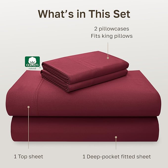 California Design Den Cal King Sheet Set - Luxury 600 Thread Count 100% Cotton Sateen Bed Sheets California King Size Set with Deep Pockets, Durable Bedding - Brick Red Bed Sheets