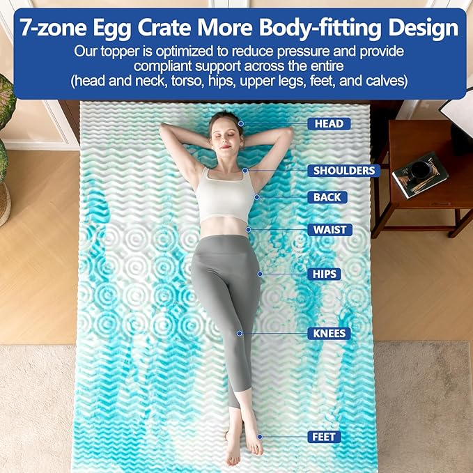 Extra Firm Mattress Topper King Size 4 Inch, Cooling Egg Crate Gel+Bamboo High Support Mattress Pad with Removable Cover, Bed Topper for Pain Relief,No Smell,CertiPUR-US, 79 * 75