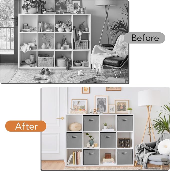 Cupic Cupid 13x13 Storage Cubes, 6 Pack Open Storage Bins with Handles, Storage Cube Organizer for Clothes and Toys, Collapsible Cube Bins for Closet, Shelves, Offices, Gray - Image 6