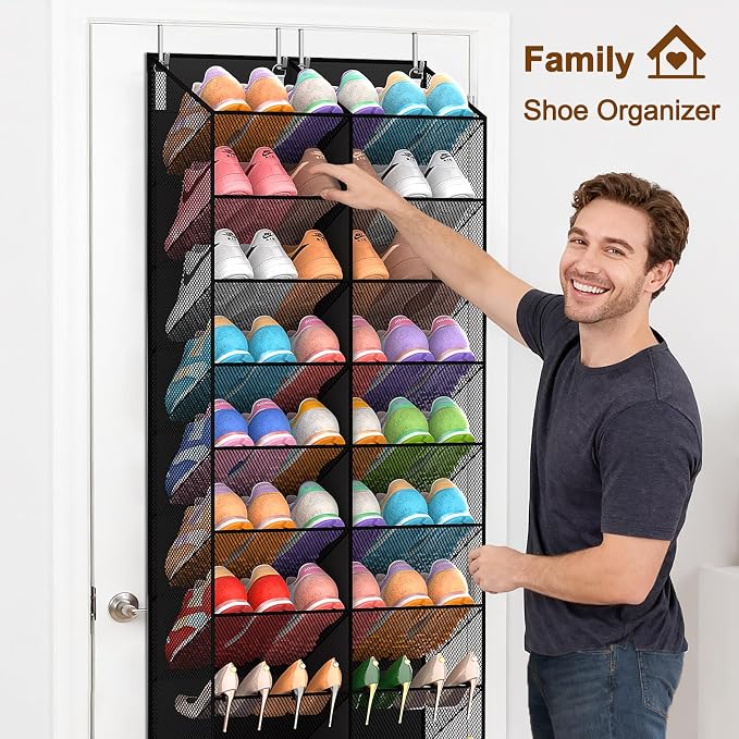 UVIAHOMI 20-30 Pairs Over the Door Shoe Organizer, Breathable Pocket Hanging Shoe Storage for Closet, 10-Tier Door Shoes Rack, Handing Shoes Holder Fit All the Family's Sneakers, Boots, Heels, Black - Image 2