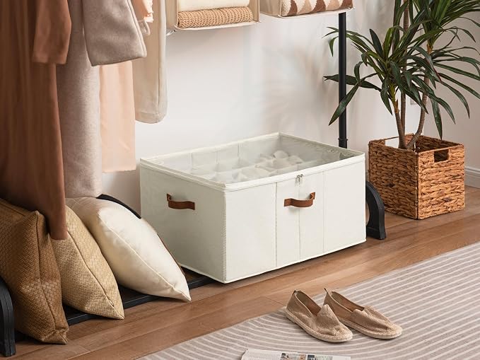 StorageWorks Shoe Organizer for Closet, Fits up to 24 Pairs, Shoe Cubby Storage Containers with Adjustable Dividers and Clear Cover, Beige - Image 2