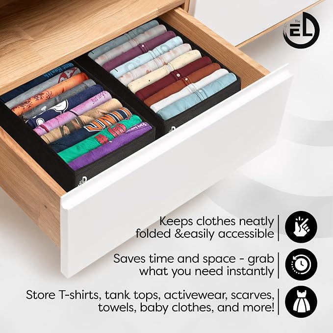 Drawer Organizer Clothes - 3 Set Multipurpose Dresser Drawer Organizer for Adults & Kids, Closet Foldable 10 Cells per Organizer - Non-Woven Fabric, T-Shirts, Baby Clothes, Shorts Organizer - Black - Image 8
