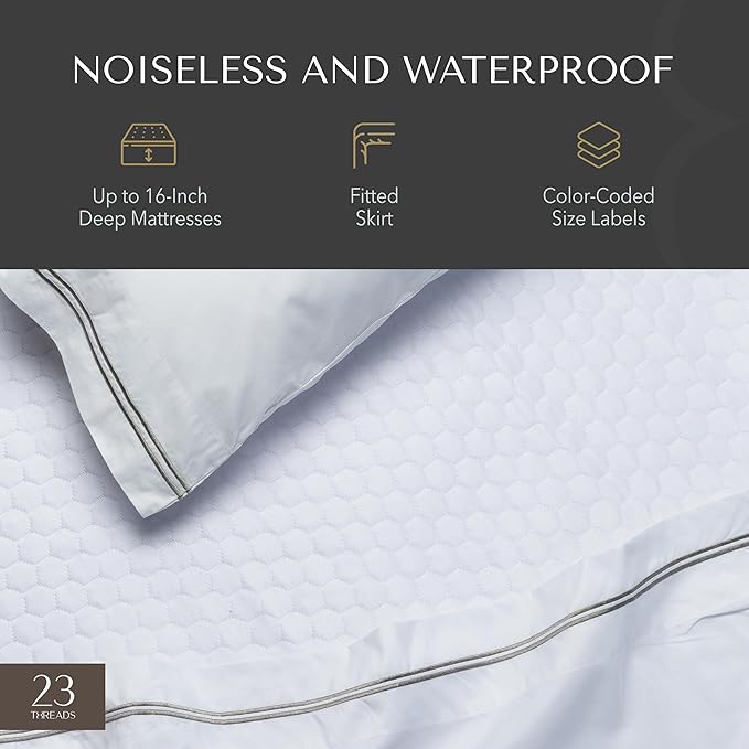 23 Threads X161 Series Padded, Plush, Soft, Luxurious, Waterproof Noiseless Mattress-Protector Cover, Fitted, with Ctrl+Z Technology, Mattress Not Included, 16 Inch Deep, Twin