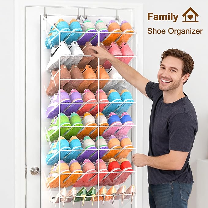 20-30 Pairs Over the Door Shoe Organizer, Transparent PVC Hanging Shoe Rack for Closet, 10-Tier Door Shoes Storage, Crystal-Clear Visibility Fit All the Family's Sneakers, Boots, Heels, White Frame - Image 4