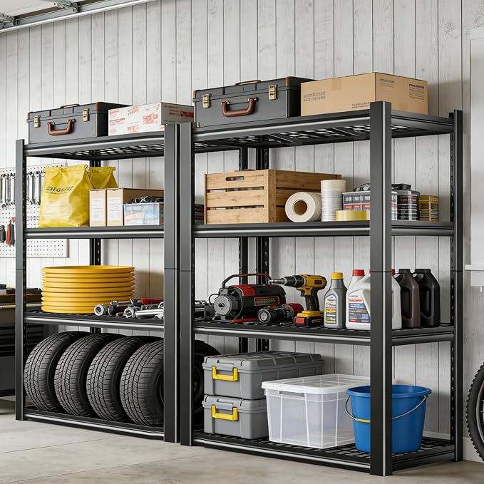 40W Garage Storage Shelves,2200LBS Metal Storage Shelves,Adjustable Heavy Duty Metal Garage Shelving Units Industrial Shelving for Garage,Basement,Warehouse,19.6" D x 39.37" W x 59.84" H - Image 3
