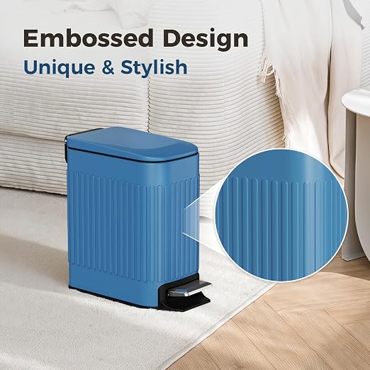 TrashAid Slim Bathroom Trash Can with Lid Soft Close, 6 Liter/1.6 Gallon Stainless Steel Small Garbage Can with Removable Inner Bucket, Step Pedal, Slim Wastebasket for Toilet, Office, Bedroom, Blue - Image 3