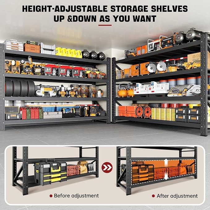 RAVIGIN 5000LBS Storage Shelves,71" W Garage Shelving Heavy Duty Metal Adjustable Garage Shelves, Shelving Units Industrial Shelving for Warehouse,71" W x 24" D x 70" H,Black - Image 5