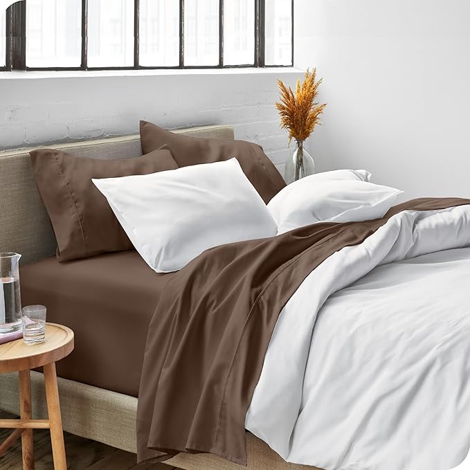 Bare Home Queen Sheet Set - 1800 Ultra-Soft Microfiber Queen Bed Sheets - Double Brushed - Deep Pockets - Easy Fit - 4 Piece Set - Bedding Sheets & Pillowcases (Queen, Cocoa)