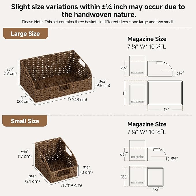 StorageWorks Paper Rope Pantry Storage Baskets, Wicker Baskets with Built-in Handles, Handwoven Shelf Baskets for Organizing, Pantry Organizers and Storage, Brown, 3 Pack - Image 2