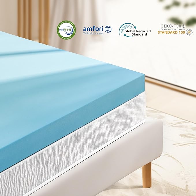 Subrtex Mattress Topper, Memory Foam Mattress Topper, Gel-Infused Memory Foam Topper for Side Stomach Sleepers, Breathable Bed Toppers for Sofa Bed (3 Inch, Full)