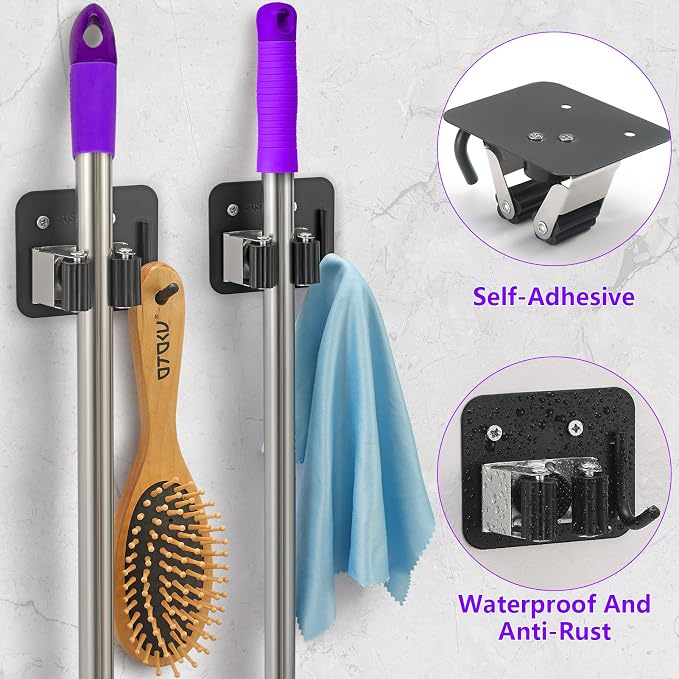 Broom Holder Wall Mount Screw Drilling, Sturdy Heavy Duty Stainless Steel Mop Gripper Rack Perforated, Perfect for Laundry Room Organizer, Fit with Laundry Kitchen Garage Garden Storage System - Image 4