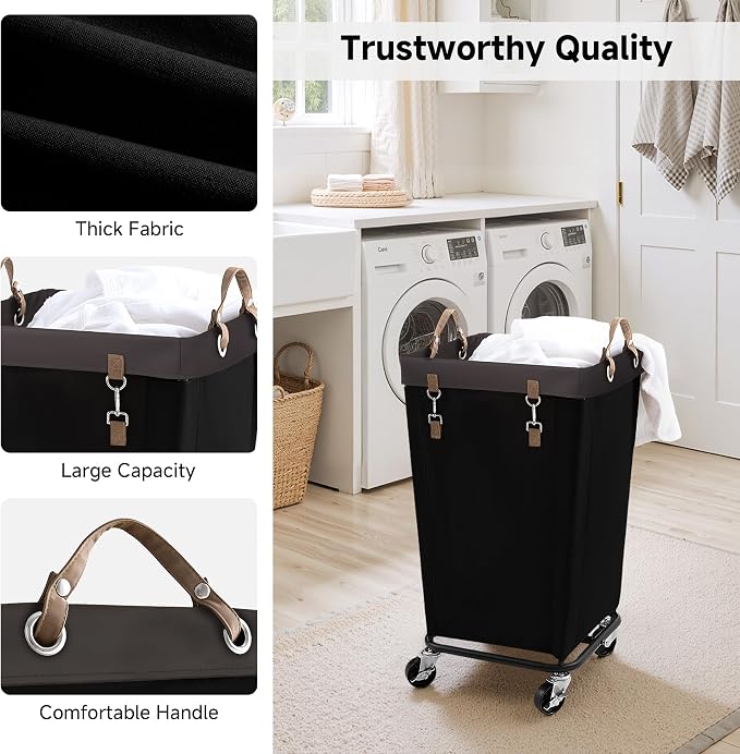 StorageWorks 110L Laundry Basket with Wheels, Large Rolling Hampers for Clothing Organizer, Dirty Clothes Basket for Hotel, Home, Closet, Dorm, Black - Image 5
