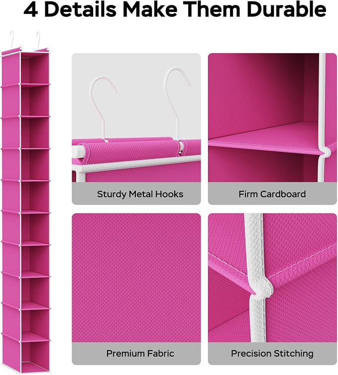MAX Houser 2 Pack 10-Shelf Hanging Shoe Shelf Organizer, Hanging Shoe Storage for Closet, Slim Hanging Closet Organizer,10-Tier Narrow Hanging Storage Shelves or Baby Closet Room-Pink - Image 4