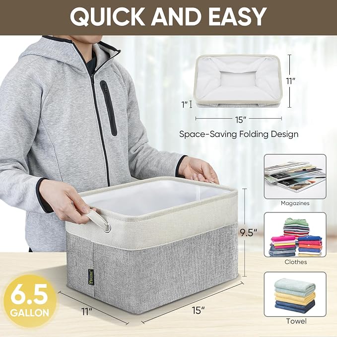 BALEINE 1 Pack Fabric Closet Storage Bins for Shelves, Linen Closet Organizers and Storage, Decorative Baskets for Organizing, Shelf, Clothes, Home, Office (Grey, 15''x11''x9.5'') - Image 6
