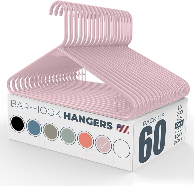 Neaties Plastic Hangers 50 Pack (60 Count) – Made in The USA – 6lb Capacity Standard Clothes Hangers with Strap Hooks for Dresses, Lingerie, Shirts, Pants, and Jackets – Pink by NeatiesHangers