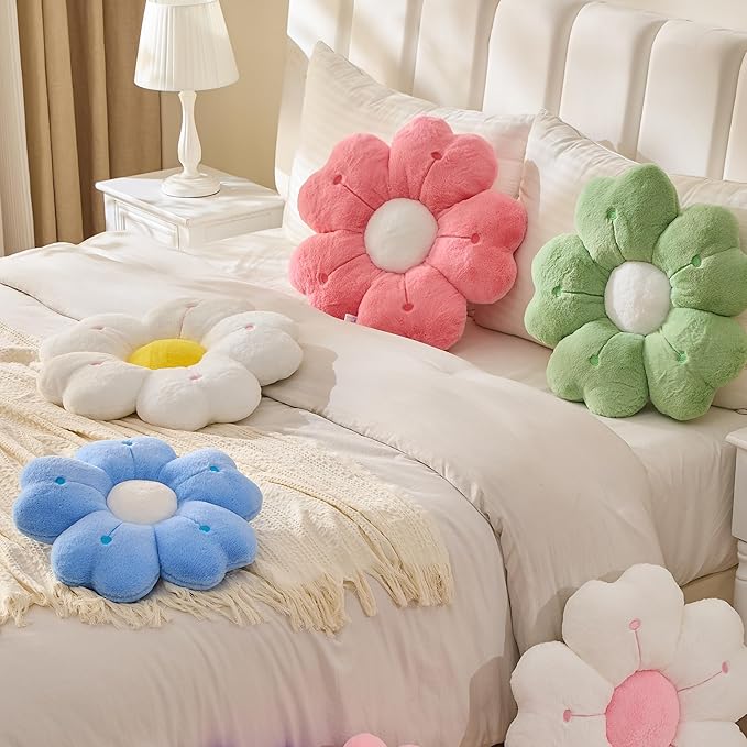 Flower Throw Pillow, Cute Daisy Cherry Blossom Flower Shaped Purple Throw Pillow 19.6In Purple Floor Cushion for Home Bedroom Sofa Chair Couch Decor
