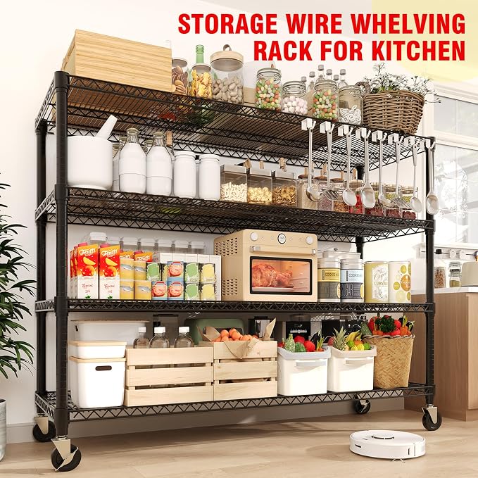Garvee 4-Tiers Storage Shelves Heavy Duty Garage Shelving Units with Wheels 59" W x 71.8" H, 2640LBS Rolling Wire Shelving Rack, Adjustable Shelf for Garage Kitchen Warehouse Industrial Pantry - Image 6