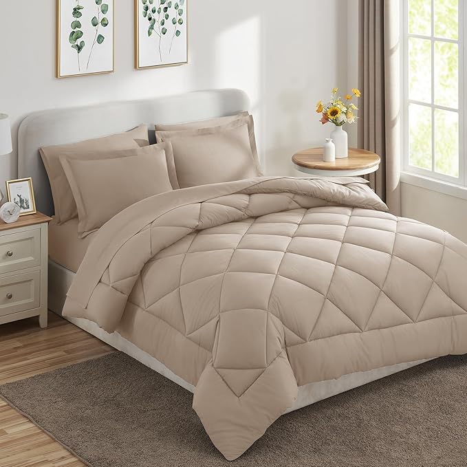 CozyLux King Size Comforter Set Wheat - 7 Pieces Bed in a Bag King, Luxury Soft Bed Set for All Seasons, Bedding Set with Down Alternative Comforter, Sheets, Pillowcases & Shams