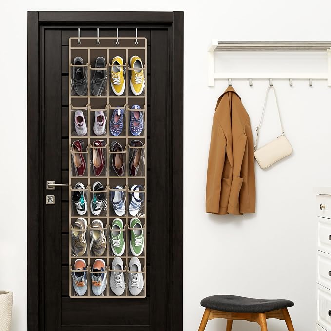Simple Houseware 24 Pockets - Crystal Clear Over The Door Hanging Shoe Organizer, Brown (64'' x 19'') - Image 6