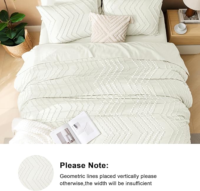 Litanika Twin Comforter Set with Sheets Ivory - 5 Pieces Boho Tufted Shabby Chic Bed in a Bag, Fluffy Soft Farmhouse Bed Set for All Seasons