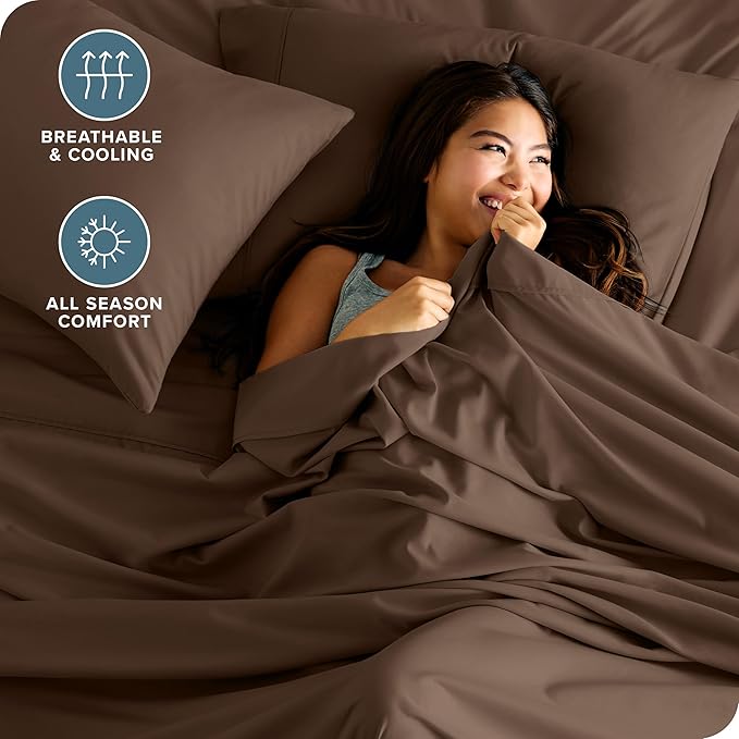 Bare Home Twin Sheet Set - 1800 Ultra-Soft Microfiber Twin Bed Sheets - Double Brushed - Deep Pockets - Easy Fit - 3 Piece Set - Bedding Sheets & Pillowcases (Twin, Cocoa)