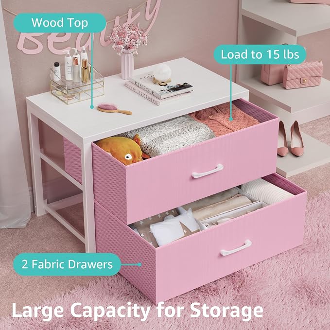 BOLUO Stackable Closet Drawers for Clothes Organizers and Storage Fabric Pink 2 Drawer Dresser for Bedroom 2 Packs Modern Large - Image 4