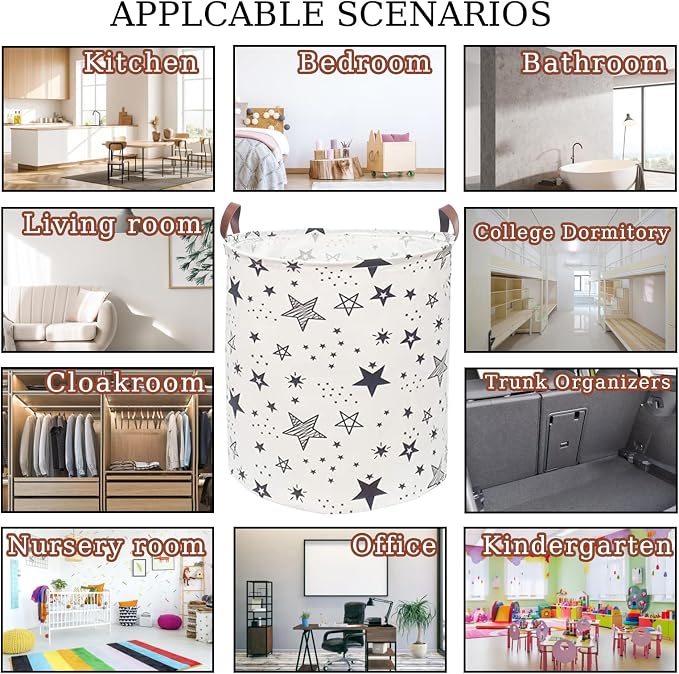 Waterproof Laundry Hamper Collapsible Laundry Basket Leather Handle Laundry Bag Large Clothes Storage Toy Organization for Bathroom Bedroom Laundryroom College Dorms (Caisanjiao-001) - Image 6